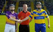 24 April 2005; Anthony Stapleton, referee, with Wexford's Michael Jacob, left and Clare's Sean McMahon. Allianz National Hurling League, Division 1, Round 3, Wexford v Clare, Wexford Park, Wexford. Picture credit; Matt Browne / SPORTSFILE