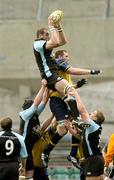 29 April 2005; Joe Beardshaw, Glasgow Rugby, wins a lineout from Ben Gissing, Leinster. Celtic Cup 2004-2005, Quarter-Final, Leinster v Glasgow Rugby, Lansdowne Road, Dublin. Picture credit; Brendan Moran / SPORTSFILE