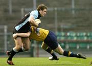 29 April 2005; Rory Lamont, Glasgow Rugby, is tackled by Denis Hickie, Leinster. Celtic Cup 2004-2005, Quarter-Final, Leinster v Glasgow Rugby, Lansdowne Road, Dublin. Picture credit; Brendan Moran / SPORTSFILE