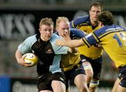 29 April 2005; Scott Lawson, Glasgow Rugby, is tackled by Des Dillon and Girvan Dempsey (15), Leinster. Celtic Cup 2004-2005, Quarter-Final, Leinster v Glasgow Rugby, Lansdowne Road, Dublin. Picture credit; Brendan Moran / SPORTSFILE