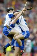 2 May 2005; Conor Tierney, left, Bernard Gaffney, centre, and Colin Ryan, St. Flannan's, celebrates at the final whistle after victory over St. Kieran's. All-Ireland Colleges Senior 'A' Hurling Final, St. Flannan's v St. Kieran's, Semple Stadium, Thurles, Co. Tipperary. Picture credit; Brendan Moran / SPORTSFILE