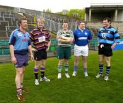 3 May 2005; Belfast Harlequins vice-captain Paul McKenzie, left, with other captains, from left, Mike McKeever, Instonians, John O'Beirne, Greystones, David Clare, St Mary's College and Tom Hayes, Shannon, at a photocall ahead of the AIB League Division 1, 2 and 3 finals. Lansdowne Road, Dublin. Picture credit; Brendan Moran / SPORTSFILE