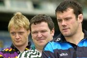 3 May 2005; Greystones captain John O'Beirne with Instonians captain Mike McKeever, left, and Shannon captain Tom Hayes, right, at a photocall ahead of the AIB League Division 1, 2 and 3 finals. Lansdowne Road, Dublin. Picture credit; Brendan Moran / SPORTSFILE