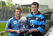 3 May 2005; Shannon captain Tom Hayes, right, with Belfast Harlequins vice-captain Paul McKenzie at a photocall ahead of the AIB League Division 1, 2 and 3 finals. Lansdowne Road, Dublin. Picture credit; Brendan Moran / SPORTSFILE