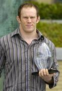 4 May 2005; Connacht and Ireland's Johnny O'Connor with the IRUPA Player of the Year trophy. Esat BT Headquarters, Grand Canal Plaza, Dublin. Picture credit; Pat Murphy / SPORTSFILE