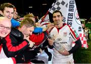 18 January 2014; Ruan Pienaar, Ulster, celebrates with supporters after the game. Heineken Cup 2013/14, Pool 5, Round 6, Leicester Tigers v Ulster, Welford Road, Leicester, England. Picture credit: Oliver McVeigh / SPORTSFILE