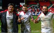 18 January 2014; Ulster players, from left, Nick Williams, Jared Payne and John Afoa celebrate after the game. Heineken Cup 2013/14, Pool 5, Round 6, Leicester Tigers v Ulster, Welford Road, Leicester, England. Picture credit: Oliver McVeigh / SPORTSFILE