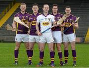 21 January 2014; Gain Feeds were today announced as the new sponsors of the Wexford GAA hurling and football teams. Pictured in attendance at the announcement are Wexford hurlers, from left to right, Matthew O'Hanlon, Lee Chin, Mark Fanning, Paul Morris and Eanna Martin. Wexford Park, Wexford. Picture credit: Matt Browne / SPORTSFILE