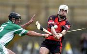 15 May 2005; Stephen Clarke, Down, in action against Brian Forde, London. Guinness Ulster Senior Hurling Championship, Down v London, Casement Park, Belfast. Picture credit; Brian Lawless / SPORTSFILE