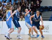 23 January 2014; Ellee McEvoy, Gallen CS Ferbane, in action against Heather Johnson, St Josephs Charlestown, as Anna Grehan, Gallen CS Ferbane, blocks Kellee Crean, St Josephs Charlestown. All-Ireland Schools Cup U16C Girls Final, Gallen CS Ferbane, Co. Offaly v St Josephs Charlestown, Co. Mayo, National Basketball Arena, Tallaght, Co. Dublin. Picture credit: Ramsey Cardy / SPORTSFILE