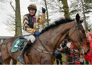 23 January 2014; Jockey Paul Townend is led into the parade ring after winning the Goffs Thyestes Handicap Steeplechase on On His Own. Gowran Park, Gowran, Co. Kilkenny. Picture credit: Matt Browne / SPORTSFILE