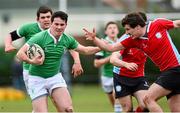 23 January 2014; Kevin O'Connor, Gonzaga College, is tackled by Gary Power, C.U.S. Vinnie Murray Semi-Final, C.U.S v Gonzaga College, Sydney Parade, Co. Dublin. Picture credit: Barry Cregg / SPORTSFILE