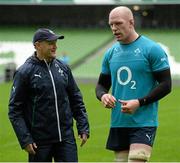 24 January 2014; Ireland head coach Joe Schmidt with team captain Paul O'Connell during squad training ahead of their opening RBS Six Nations Rugby Championship game against Scotland on Sunday the 2nd of February. Ireland Rugby Squad Training, Aviva Stadium, Lansdowne Road, Dublin. Picture credit: Matt Browne / SPORTSFILE