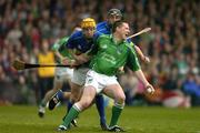 21 May 2005; Mark Foley, Limerick, in action against LAr Corbett and Micheal Webster, Tipperary. Guinness Munster Senior Hurling Championship Quarter-Final Replay, Limerick v Tipperary, Gaelic Grounds, Limerick. Picture credit; Brendan Moran / SPORTSFILE