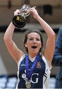 24 January 2014; Megan Rosbotham, St Genevieves Belfast, lifts the cup. All-Ireland Schools Cup U19C Girls Final, St Genevieves Belfast, Co. Antrim v Glenamaddy Community School, Co. Galway, National Basketball Arena, Tallaght, Co. Dublin. Picture credit: Ramsey Cardy / SPORTSFILE