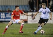 24 January 2014; Paul Diaby, Barnsley, in action against John Mountney, Dundalk. Pre-Season Friendly, Dundalk v Barnsley, Oriel Park, Dundalk, Co. Louth. Photo by Sportsfile