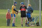 26 January 2014; David McInerney, Clare, and Shane O'Donnell, UCC, exchange a handshake at the final whistle. Waterford Crystal Cup Semi-Final, Clare v University College Cork. Sixmilebridge, Co. Clare. Picture credit: Diarmuid Greene / SPORTSFILE