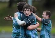 28 January 2014; Niall O'Shea and Joseph Conway, left, Castletroy, celebrate at the final whistle after victory over Rockwell. SEAT Munster Schools Senior Cup, 1st Round, Rockwell College v Castletroy College, Clanwilliam Park, Tipperary Town. Picture credit: Diarmuid Greene / SPORTSFILE