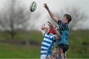 28 January 2014; Jack O'Neill, Castletroy, contests a lineout with Sean O'Connor, Rockwell. SEAT Munster Schools Senior Cup, 1st Round, Rockwell College v Castletroy College, Clanwilliam Park, Tipperary Town. Picture credit: Diarmuid Greene / SPORTSFILE