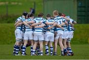 28 January 2014; The Rockwell team gather together in a huddle before the game. SEAT Munster Schools Senior Cup, 1st Round, Rockwell College v Castletroy College, Clanwilliam Park, Tipperary Town. Picture credit: Diarmuid Greene / SPORTSFILE