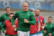 1 February 2014; Ireland captain Paul O'Connell leads his player on a warm up lap of the Aviva stadium before the start of the Ireland Rugby Squad Captain's Run ahead of Sunday's RBS Six Nations Rugby Championship match against Scotland. Aviva Stadium, Landowne Road, Dublin. Picture credit: Matt Browne / SPORTSFILE