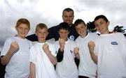 1 June 2005; Republic of Ireland International goalkeeper Shay Given with Danone Nations Cup finalists, from left; Fionn Nally, captain of Trim Celtic, Co. Meath, Liam O'Dwyer, captain of Belvedere, Dublin, Aidan McGrath, captain of Clonmel, Co. Tipperary, Ciaran McKane, captain of St. Kevins, Dublin, and Ronan Scully, captain of Kilreen Celtic, Co. Cork, at the announcement that Shay Given is to be Godfather to Ireland's Danone Nations Cup team this year. The Danone Nations Cup National Final takes place in Dublin on 25th June, with the winner going on to represent Ireland in the International Finals in Lyon this September. Portmarnock Hotel and Golf Links, Portmarnock, Co. Dublin. Picture credit; David Maher / SPORTSFILE