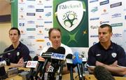 3 June 2005; Brian Kerr, centre, Republic of Ireland manager, with Andy O'Brien, left, and Shay Given, during a press conference after squad training. Lansdowne Road, Dublin. Picture credit; David Maher / SPORTSFILE