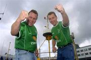 6 June 2005; Republic of Ireland supporters Jim, left, and Bill Redmond,  Ballymurn, Co. Wexford, on board the &quot;Kirsten&quot; in Torshavn on their arrival in advance of the Faroe Islands v Ireland game.Torshavn, Faroe Islands. Picture credit; Damien Eagers / SPORTSFILE