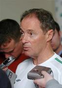 6 June 2005; Republic of Ireland manager Brian Kerr speaking to members of the press at a media briefing in the team hotel. Hotel Foroyar, Torshavn, Faroe Islands. Picture credit; David Maher / SPORTSFILE