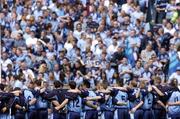 5 June 2005; Dublin players stand for the National Anthem in front of Hill 16. Bank of Ireland Leinster Senior Football Championship, Dublin v Meath, Croke Park, Dublin. Picture credit; David Maher / SPORTSFILE