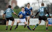 4 February 2014; Sean McCahill, St Mary's College, is action against Jack Ryan, left, and Adam Simmonds, St Gerard's School. Beauchamps Leinster Schools Senior Cup, 1st Round, St Mary's College v St Gerard's School, Lakelands Park, Terenure, Co. Dublin. Picture credit: Piaras Ó Mídheach / SPORTSFILE