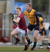 5 February 2014; Adrian Nolan, NUI Galway, in action against Conor McGraynor, Dublin City University. Irish Daily Mail HE GAA Sigerson Cup 2014, Round 1, Dublin City University v NUI Galway, St.Brigids GAA, Navan Road, Dublin. Picture credit: Barry Cregg / SPORTSFILE