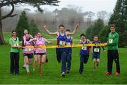 5 February 2014; Aviva today launched the 2014 Aviva All-Ireland Schools Cross Country Championship, which will be held in Cork IT on the 8th of March. Pictured at the launch are Irish cross country athletes Mary Cullen, left, and Michael Mulhare with young athletes, from Mount Sackville Secondry School, Salesian College, Celbridge, Co. Kildare, and Castleknock College, from left, Nicole O'Gorman, Aisling Mohan, Laura Cullen, Vanessa O'Connor, Stephen Gavin, Oisin Fitzgibbon, Cian May, and David Troy, at the Aviva Schools 2014 Cross Country launch. Santry Demesne, Santry, Co. Dublin. Picture credit: Pat Murphy / SPORTSFILE