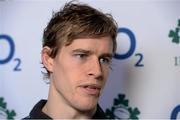 6 February 2014; Ireland's Andrew Trimble speaking to the media during a conference ahead of their side's RBS Six Nations Rugby Championship match against Wales on Saturday. Ireland Rugby Press Conference, Carton House, Maynooth, Co. Kildare. Picture credit: Barry Cregg / SPORTSFILE