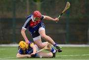 6 February 2014; Pauric Mahoney, Waterford Institute of Technology, in action against Patrick Butler, St Patricks-Mater Dei. Irish Daily Mail HE GAA Fitzgibbon Cup 2014, Group A, Round 2, St Patricks-Mater Dei v Waterford Institute of Technology. Alfie Byrne Road, Dublin. Picture credit: Pat Murphy / SPORTSFILE