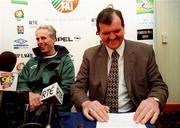 24 March 1999; FAI Chief Executive Bernard O'Byrne, right, and manager Mick McCarthy during a Republic of Ireland Press Conference at the Forte Crescent Hotel in Dublin Airport, Dublin. Photo by David Maher/Sportsfile