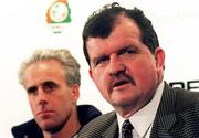 24 March 1999; FAI Chief Executive Bernard O'Byrne, right, and manager Mick McCarthy during a Republic of Ireland Press Conference at the Forte Crescent Hotel in Dublin Airport, Dublin. Photo by David Maher/Sportsfile