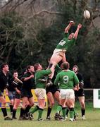 27 March 1999; Roger Roulston of City of Derry wins a lineout during the AIB All-Ireland League Division 2 match between De La Salle Palmerstown RFC v City of Derry RFC at Kirwan Park in Kiltiernan, Dublin. Photo by Aoife Rice/Sportsfile
