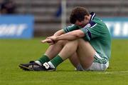 18 June 2005; Damien McKenna, London, shows his dissapointment after Monaghan's Stephen Gollogly had scored his sides second goal. Bank of Ireland All-Ireland Senior Football Championship Qualifier, Round 1, Monaghan v London, St. Tighernach's Park, Clones, Co. Monaghan. Picture credit; Pat Murphy / SPORTSFILE