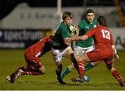 7 February 2014; Garry Ringrose, Ireland, is tackled by Steffan Hughes, left, and Nicky Smith, Wales. U20 Six Nations Rugby Championship, Ireland v Wales, Dubarry Park, Athlone, Co. Westmeath. Picture credit: David Maher / SPORTSFILE