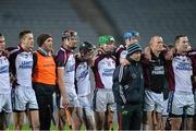 8 February 2014; The Kilnadeema-Leitrim players stand for a minute's silence in memory of Patrick Halpin. AIB GAA Hurling All Ireland Intermediate Club Championship Final, Kilnadeema-Leitrim, Galway v Rower Inistioge, Kilkenny. Croke Park, Dublin. Picture credit: Ramsey Cardy / SPORTSFILE