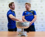 11 February 2014; Leinster's Isaac Boss, left, and Ian Madigan in jovial mood during the Leinster Schools’ Junior Cup Quarter-Finals Draw. Leinster Rugby Head Office, UCD, Belfield, Dublin. Picture credit: Pat Murphy / SPORTSFILE