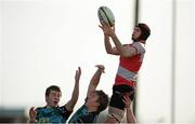 11 February 2014; Ben Clancy, Glenstal Abbey, wins possession in a lineout ahead of Ronan Murphy, left, and Jack O'Neill, Castletroy College. SEAT Munster Schools Senior Cup, Quarter-Final, Castletroy College v Glenstal Abbey, University of Limerick, Limerick. Picture credit: Diarmuid Greene / SPORTSFILE