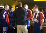 30 June 2005; Prince William with members of the British and Irish Lions squad, from left, Sir Clive Woodward, Gordon Bulloch, Will Greenwood, Gareth Thomas and Brian O'Driscoll. Intercontinental Hotel, Wellington, New Zealand. Picture credit; Brendan Moran / SPORTSFILE