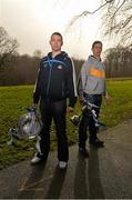 12 February 2014; At the launch of the 2014 Allianz Hurling Leagues in Belfast are Michael Carton, Dublin, left, and Neil McManus, Antrim. Malone House, Barnett Demesne, Belfast, Co. Antrim. Picture credit: David Maher / SPORTSFILE