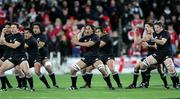2 July 2005; The New Zealand team perform the &quot;Haka&quot; before the start of the game. British and Irish Lions Tour to New Zealand 2005, 2nd Test, New Zealand v British and Irish Lions, Westpac Stadium, Wellington, New Zealand. Picture credit; Brendan Moran / SPORTSFILE