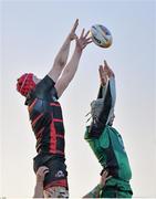 15 February 2014; Grant Gilchrist, Edinburgh, competes for a line out ball against Andrew Browne, Connacht. Celtic League 2013/14, Round 14, Connacht v Edinburgh, Sportsground, Galway. Picture credit: Ramsey Cardy / SPORTSFILE