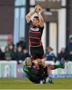 15 February 2014; Cornell du Preez, Edinburgh, is tackled by Michael Swift, Connacht. Celtic League 2013/14, Round 14, Connacht v Edinburgh, Sportsground, Galway. Picture credit: Ramsey Cardy / SPORTSFILE