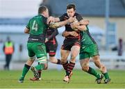 15 February 2014; Nick De Luca, Edinburgh, is tackled by Mick Kearney, left, and Jason Harris-Wright, Connacht. Celtic League 2013/14, Round 14, Connacht v Edinburgh, Sportsground, Galway. Picture credit: Ramsey Cardy / SPORTSFILE