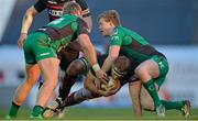 15 February 2014; Grant Gilchrist, Edinburgh, is tackled by Fionn Carr, left, and Kieran Marmion, Connacht. Celtic League 2013/14, Round 14, Connacht v Edinburgh, Sportsground, Galway. Picture credit: Ramsey Cardy / SPORTSFILE